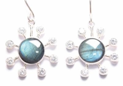 Silver drop earrings with Spectrolite